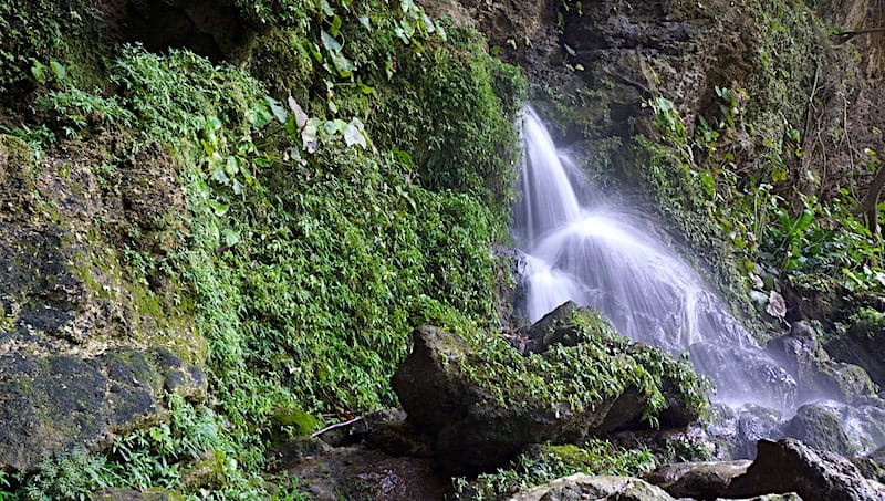 A small waterway underneath the massive waterfall at Misol-Ha.