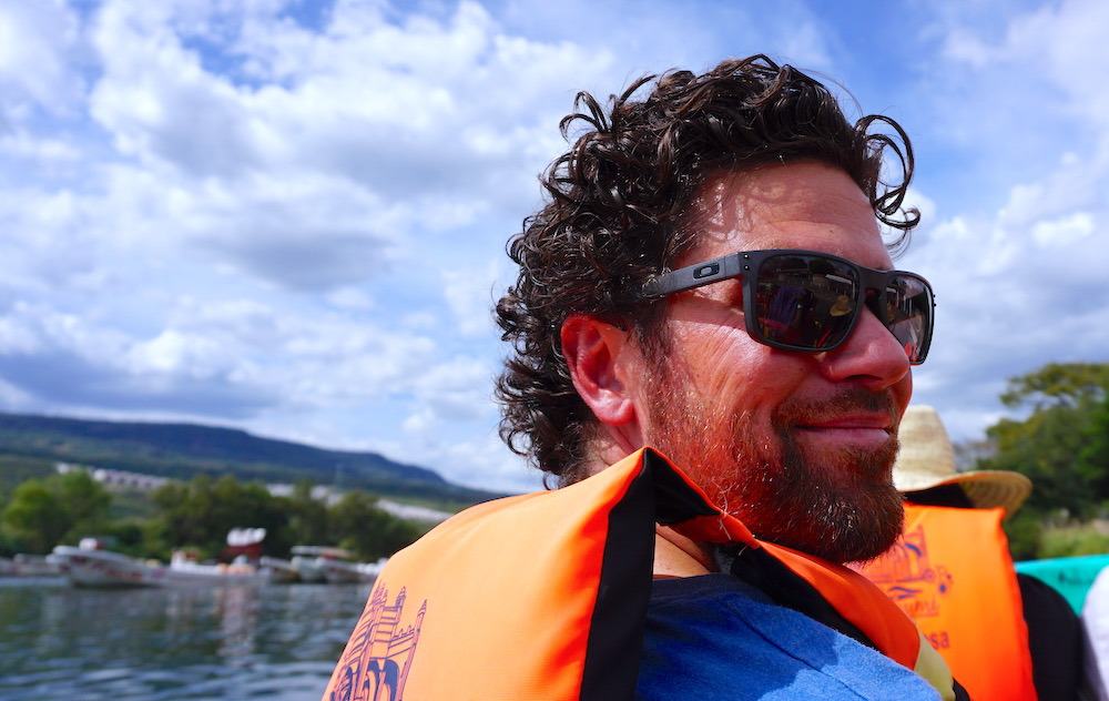 Michael from Off Path Travels on a boat tour in Sumidero Canyon