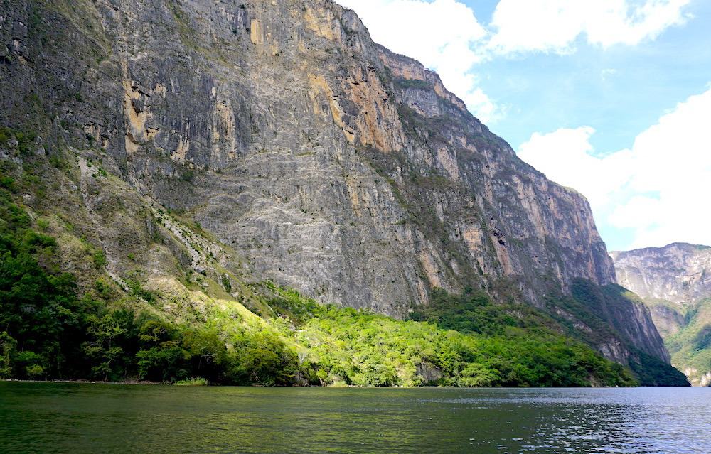 High cliffs as seen on a boat tour of Sumidero Canyon