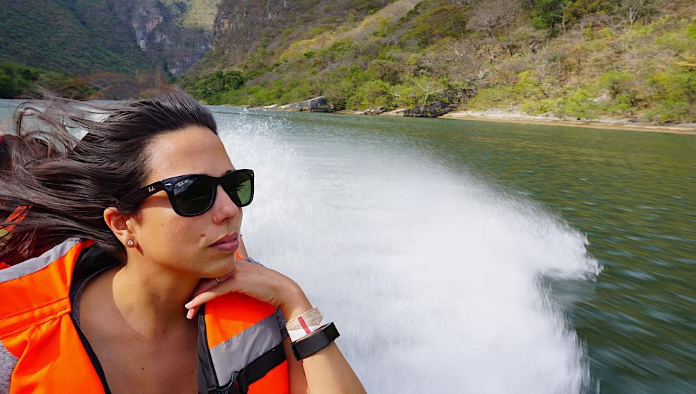 Kristina from Off Path Travels on a Sumidero Canyon boat trip