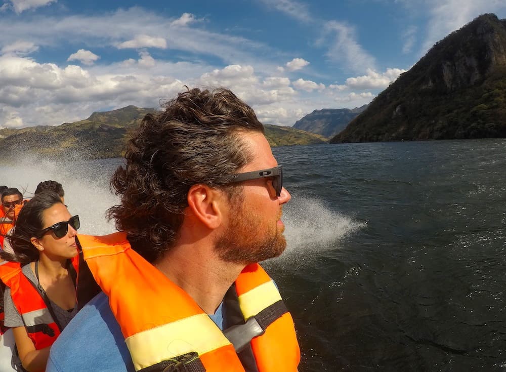 Michael from Off Path Travels on a Sumidero Canyon boat tour in Chiapas, Mexico