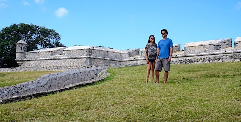 Kristina and Michael from Off Path Travels at Fort San Miguel in Campeche