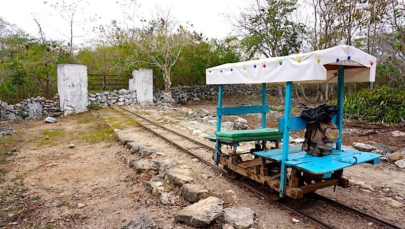 One of the carts that's pulled by a horse to visit the cenotes Cuzama