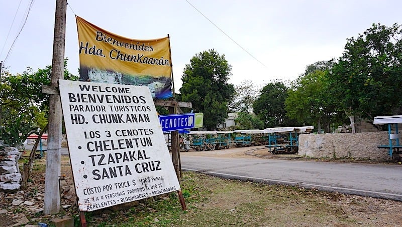 The sign for the oldest cenotes in Cuzama, Chunkanán