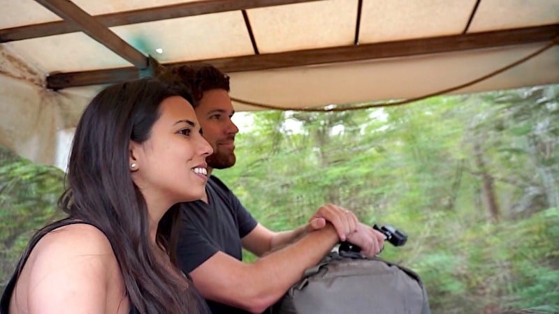 Kristina and Michael riding in the horse-drawn cart at cenotes Cuzama