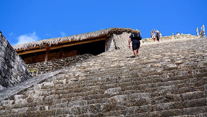 Michael climbing the staircase at Ek Balam