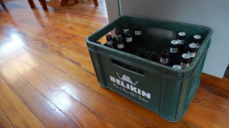 A case of Belikin beer, the local Belize beer