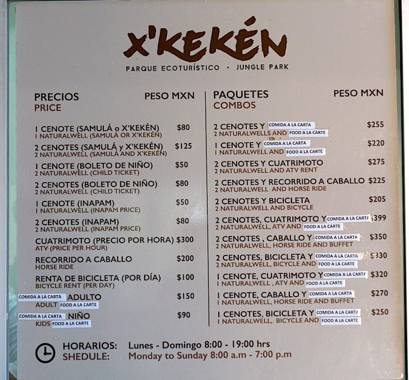 Les prix chez Cenote Dzitnup