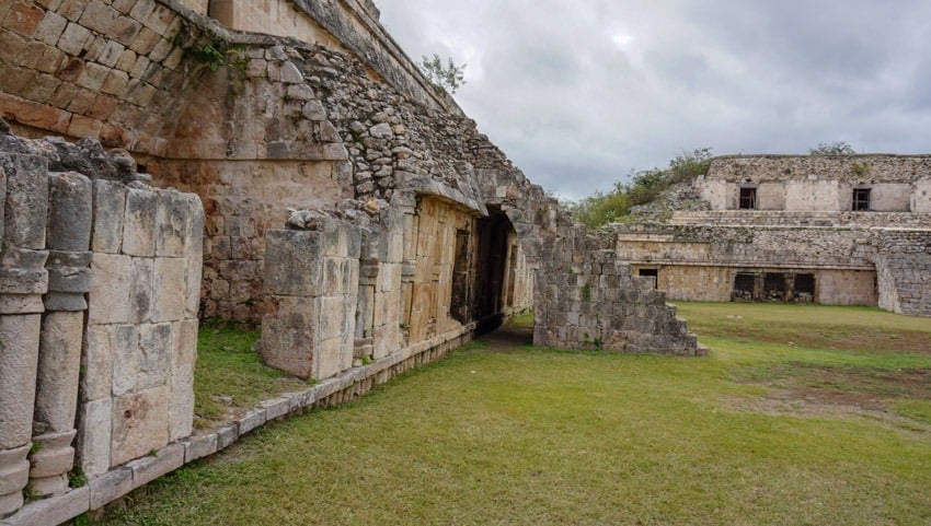 An archway under the stairs at Kabah on Ruta Puuc in Mexico