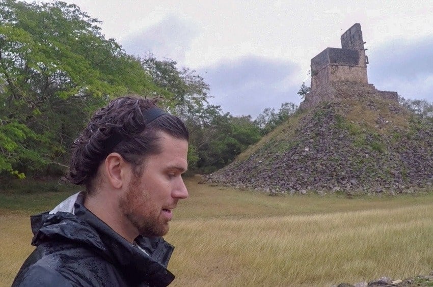 Michael near a structure at Labna on the Puuc Route in Mexico