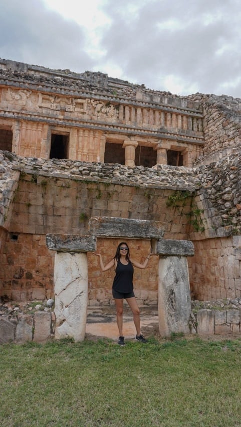 Kristina under the North Palace at Sayil near Merida, Yucatan