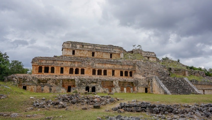 The North Palace at Sayil ruin site on Ruta Puuc in Mexico