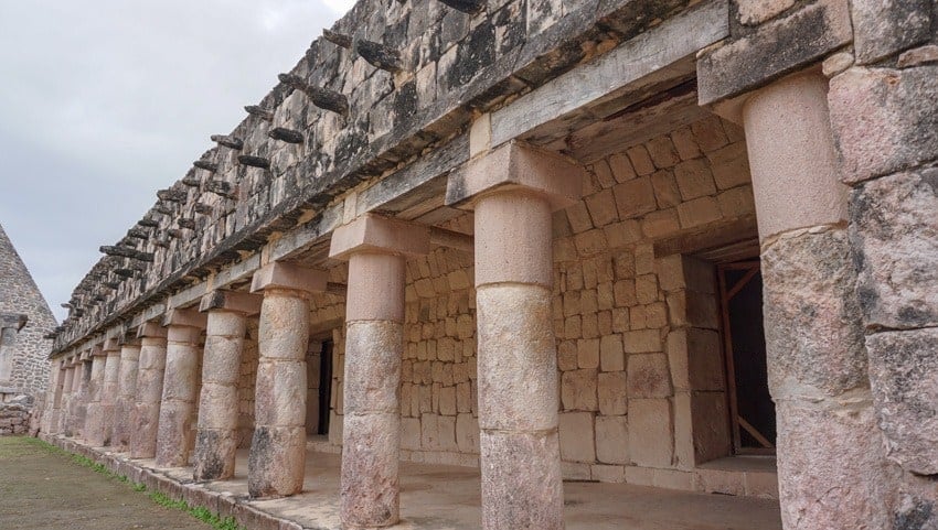 Columns at the ruins of Uxmal in Mexico