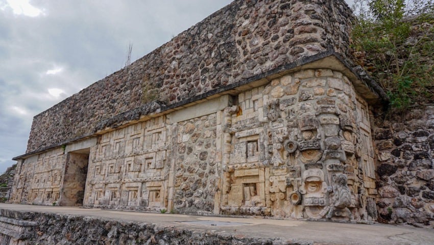 The veneer at the top of the Great Pyramid at Uxmal ruins near Merida