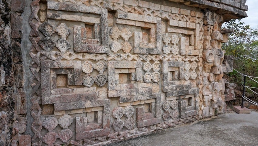 Some of the veneers seen at Uxmal; this is on the Great Temple at the top