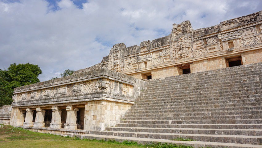 The stairs at Quadrangle of the Nuns at Uxmal ruins