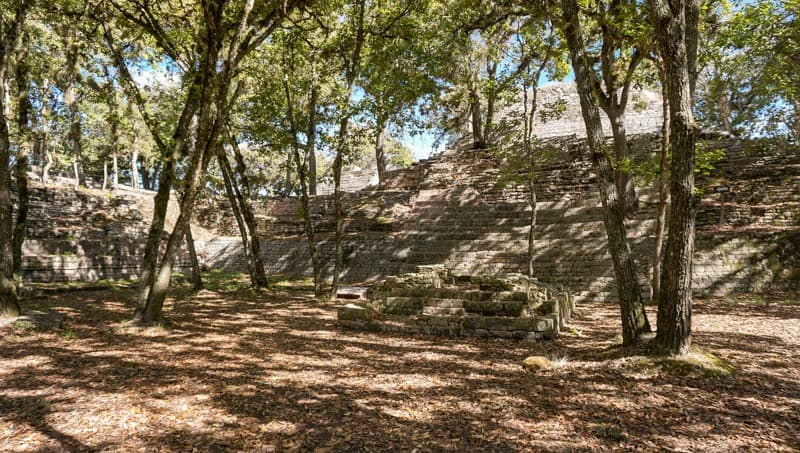 The central area of Plaza B in Tenam Puente ruins in Mexico