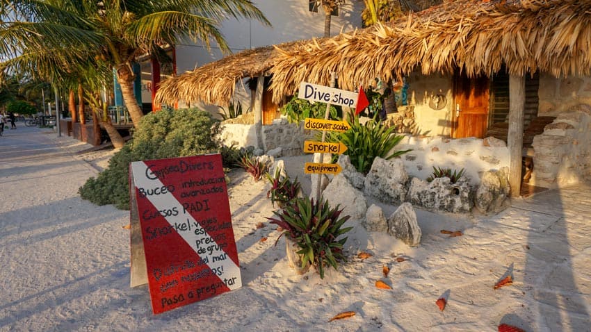 A dive shop in Mahahaul and Xcalak Mexico