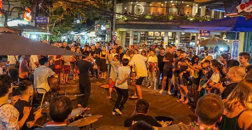 Dancing in the street in Hanoi, Vietnam