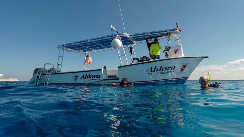 One of the dive boats from Aldora dive shop in Cozumel