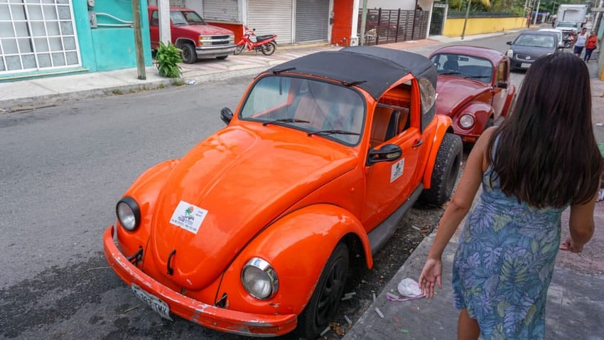 A VW beetle for rent in Cozumel