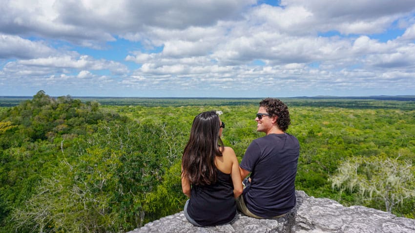 Kristina and Michael from Off Path Travels on top of Structure 1 in Calakmul Campeche