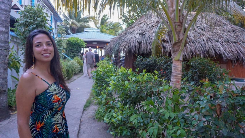 Kristina walking into the Maya Beach Hotel and Bistro