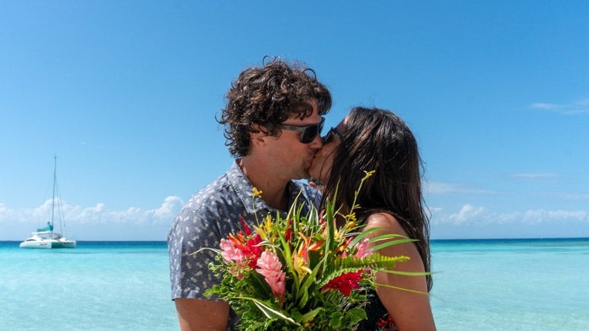 Michael and Kristina celebrating their marriage near Placencia, Belize