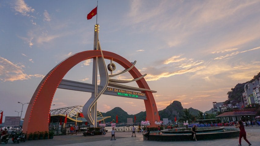 The Cat Ba sign near the main pier and city center