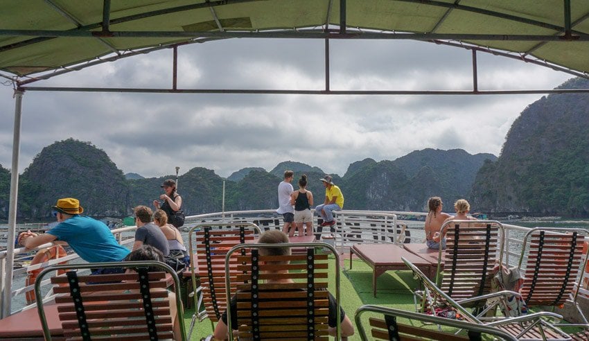 The view from the upper deck of our cruise ship in Lan Ha Bay, Vietnam
