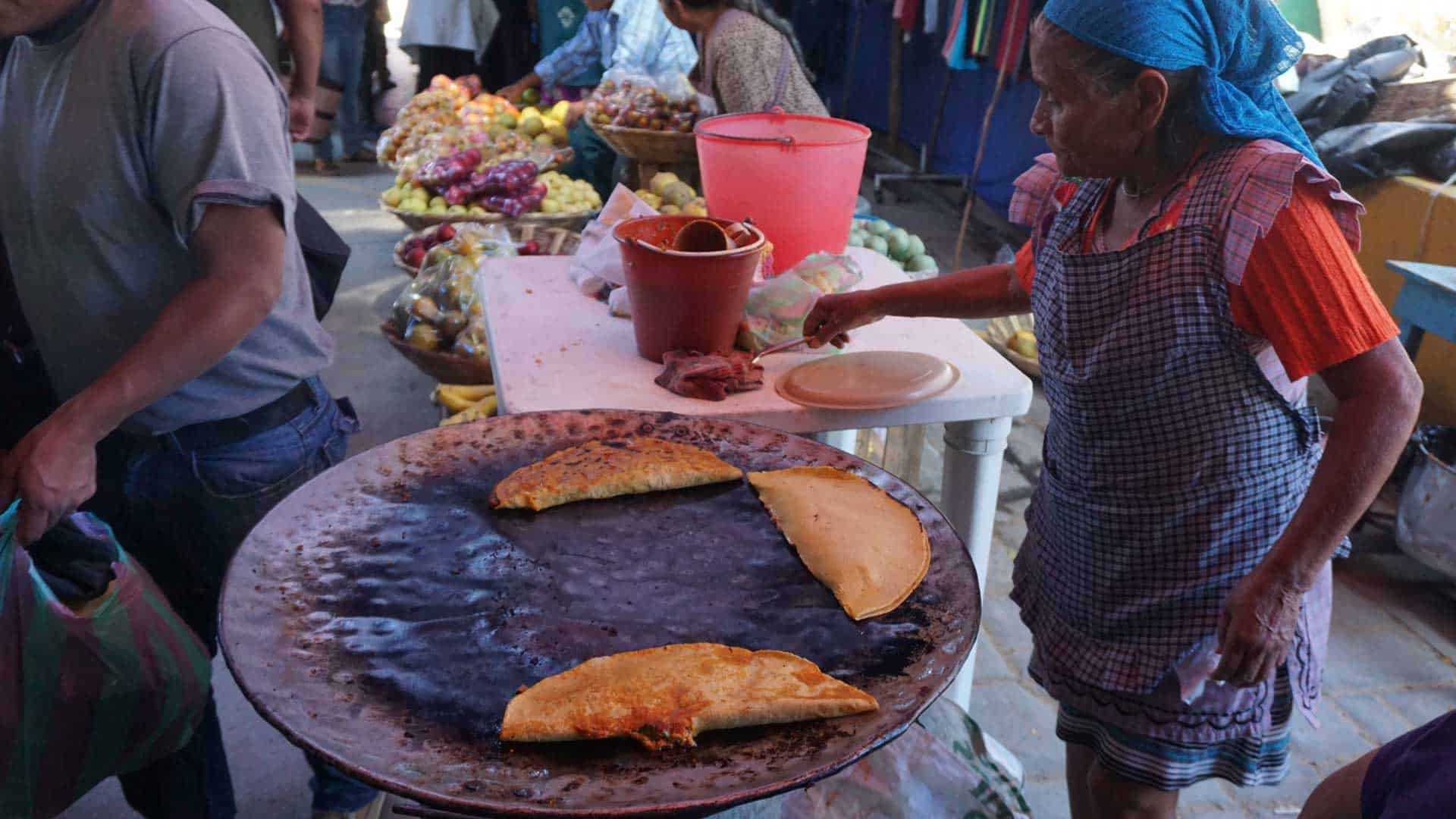 Vegetarian Quesadillas on the comal in Mexico