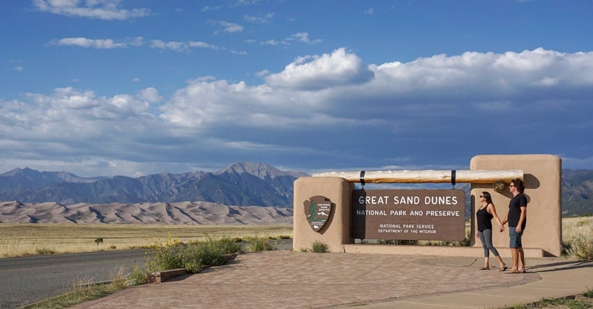 The Great Sand Dunes National Park entrance sign