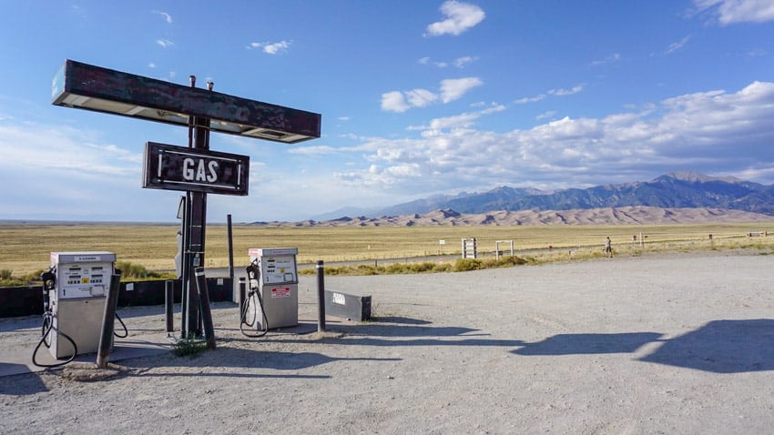 The Great Sand Dunes Oasis gas station, the only gas station close to the Great Sand Dunes.