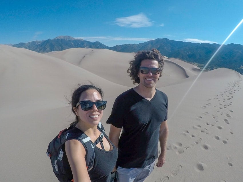 Kristina and Michael from Off Path Travels enjoying the hike up to High Dune in the Great Sand Dunes National Park
