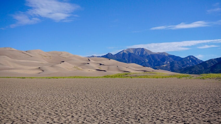 The dry Medano Creek during September; other times this is a flooded valley