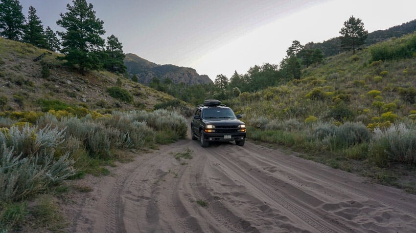 Off Path Travels cruising through the soft sand on the Primitive Road on the way to our campsite