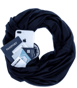 travel scarf with hidden zipper pocket