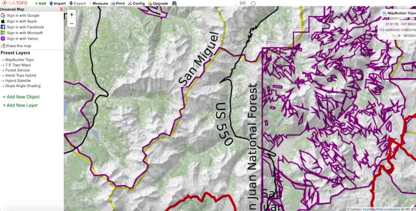 CalTopo Camping App Screenshot