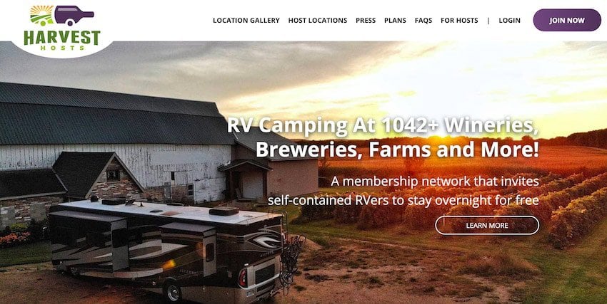 Harvest Hosts Camping App Screenshot