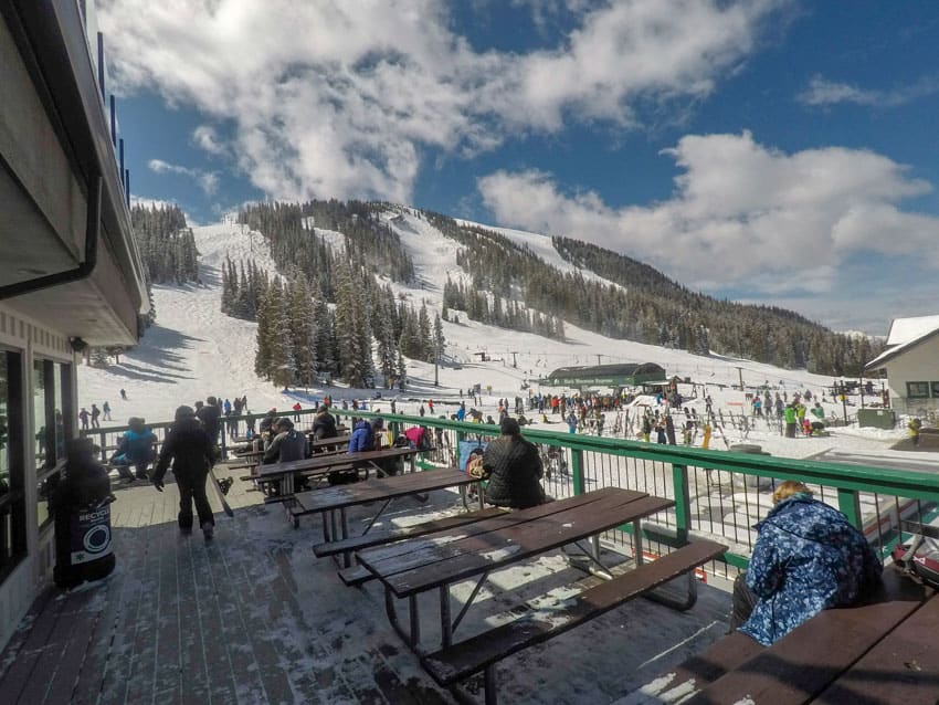 A view from the lodge area at the base of the mountain