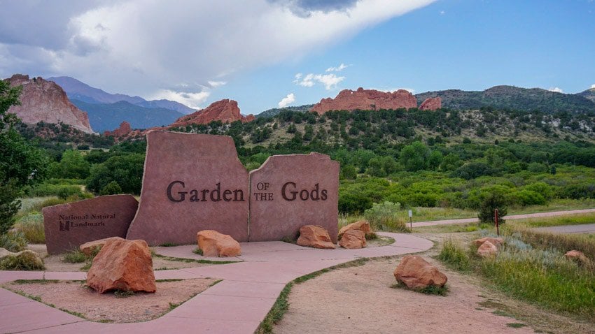 The sign for the Garden of the Gods near Colorado Springs