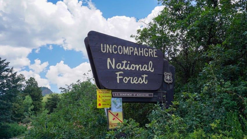 An Uncompahgre National Forest entrance sign