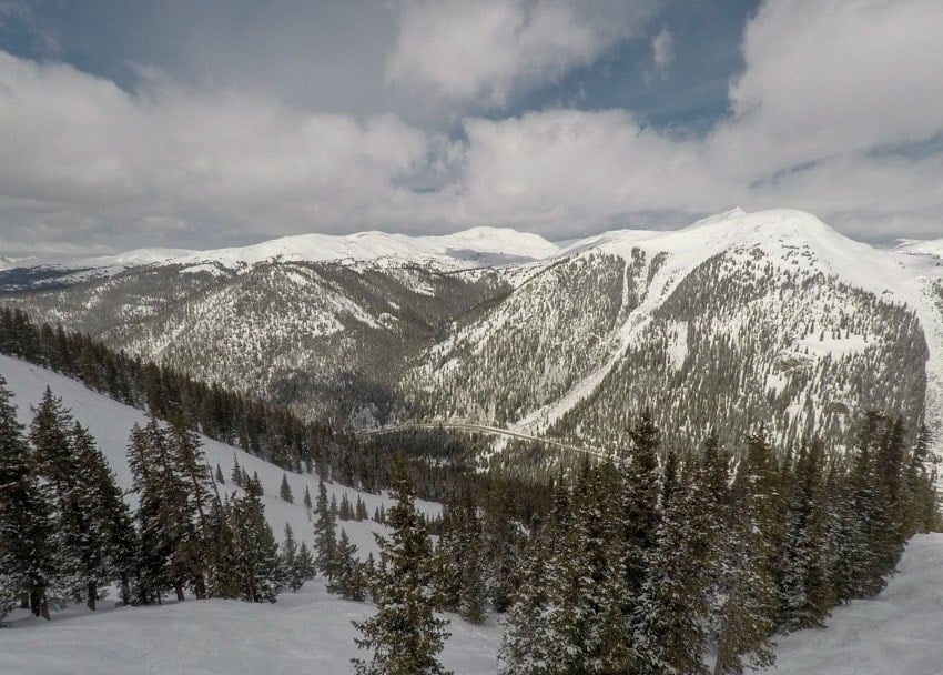 A view near Arapahoe Basin ski resort in Colorado, a great area to snowshoe