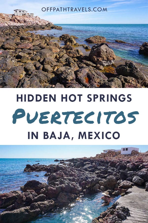 Hot springs pools nestled in the rocks by the Sea of Cortez in Puertecitos, Baja California, Mexico