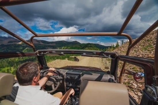 The view from the inside of the Mild 2 Wild Jeep tour near Durango