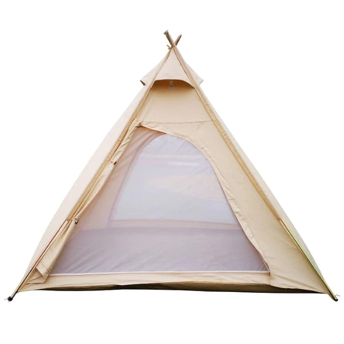 The Free Space Pyramid Canvas Tent with the screens over the doors