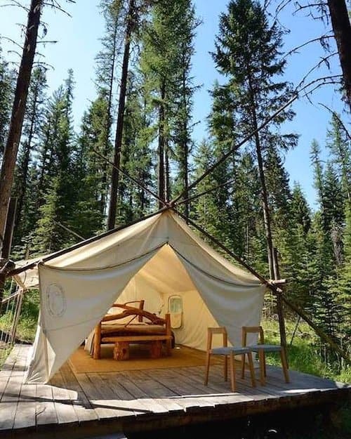The Beckel Canvas Wall Tent using logs as support poles