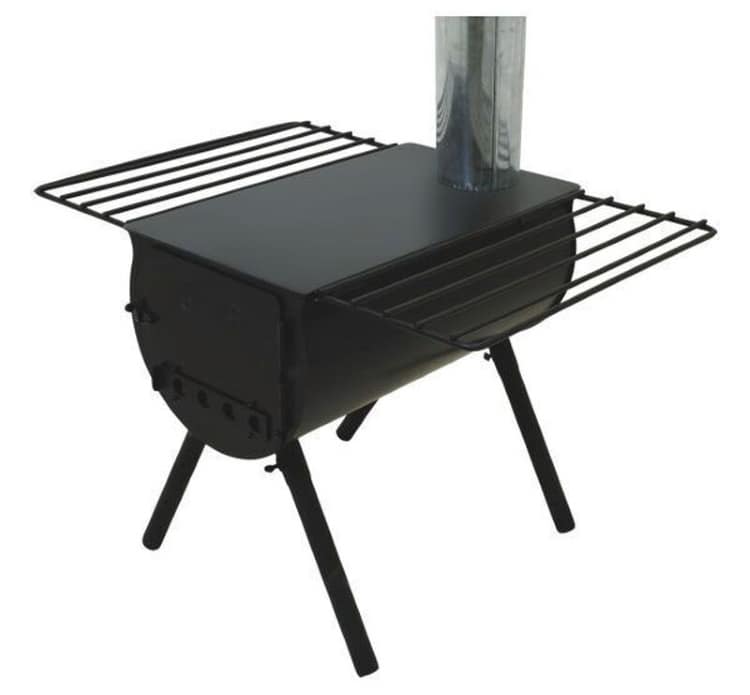 The Camp Chef Tent Stove set up for use
