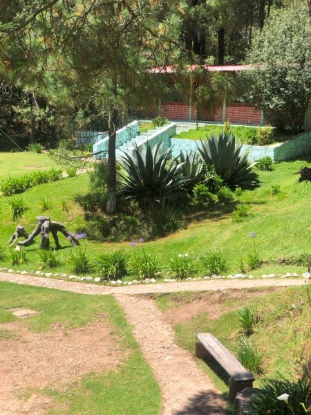 The view from the resturant toward the bathrooms and community center at Ecotourism Park at Santa Catarina Ixtepeji Oaxaca