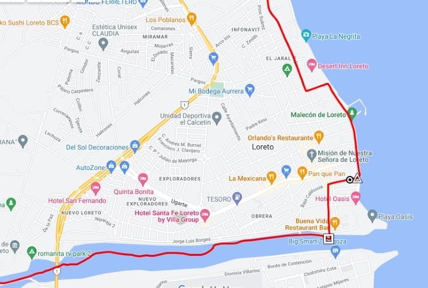 The 2023 Baja 1000 course map through Loreto